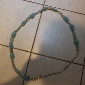WOMEN'S PLASTIC STONE SHAPE + METAL BELT   - SEAGLASS GREEN BLUE -   Size: M/L
